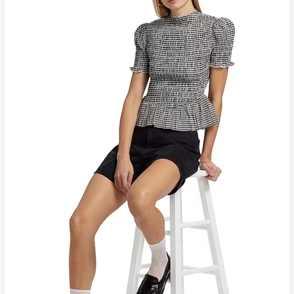 NWT Reformation Aggie Black and White Gingham Smocked Top - Picture 2 of 3